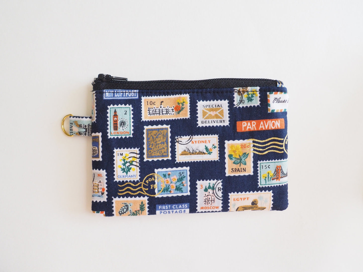 Small Zippered Pouch - Postage Stamps Navy