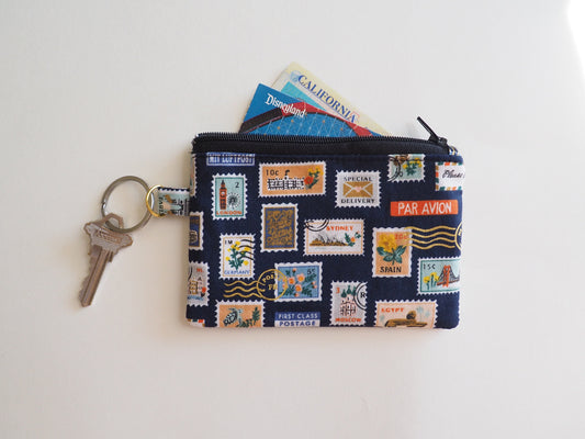 Small Zippered Pouch - Postage Stamps Navy