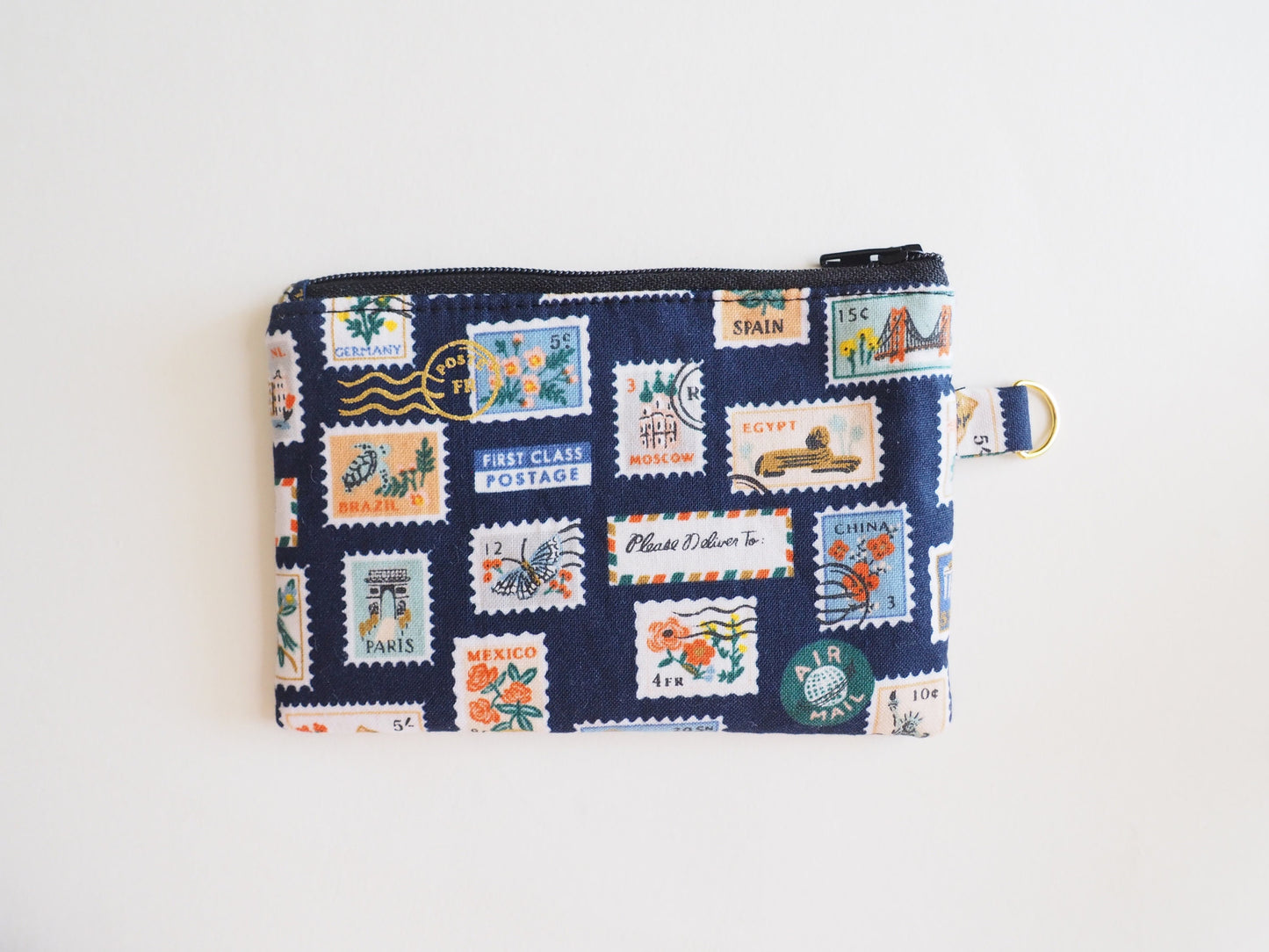 Small Zippered Pouch - Postage Stamps Navy