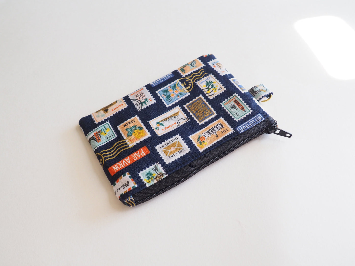 Small Zippered Pouch - Postage Stamps Navy