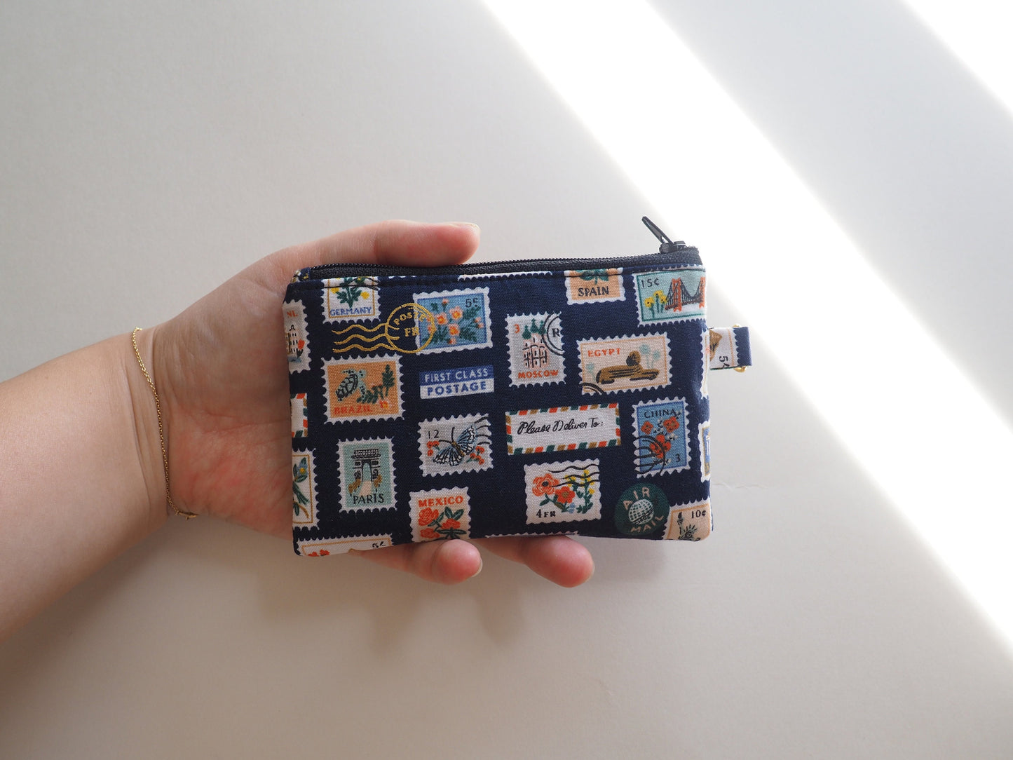 Small Zippered Pouch - Postage Stamps Navy